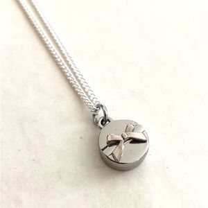 Christian Dior Silver Circle Bow Pendant on Chain/Necklace